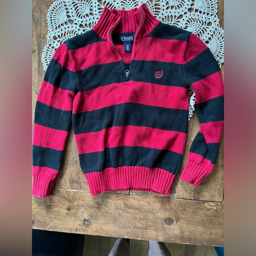 Boys size 8 Vintage Chaps red & black striped sweater